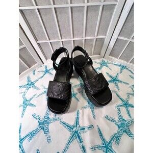 Karl Lagerfeld Nicolette Black Leather Platform  Sandals